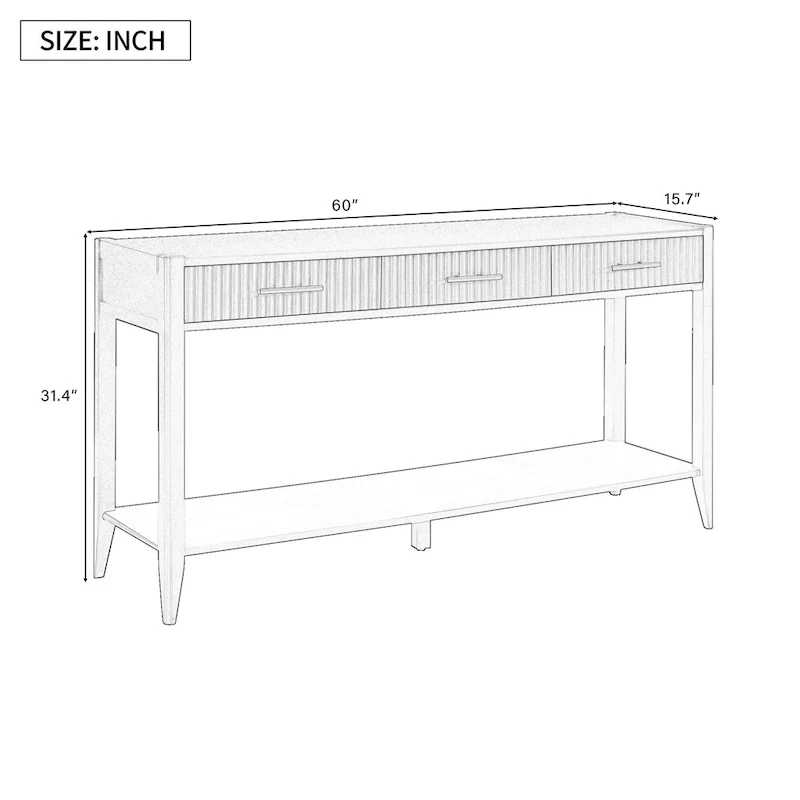 High-Quality Entryway Console Table with Vertical Stripe Drawers, Long Legs