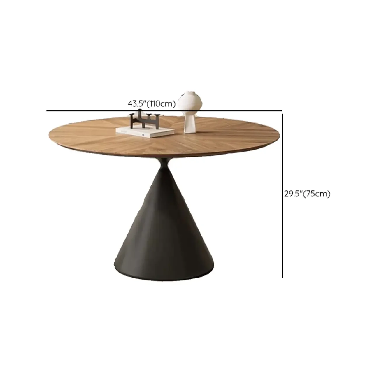 Brown Wood Round Dining Table with Black Metal Pedestal