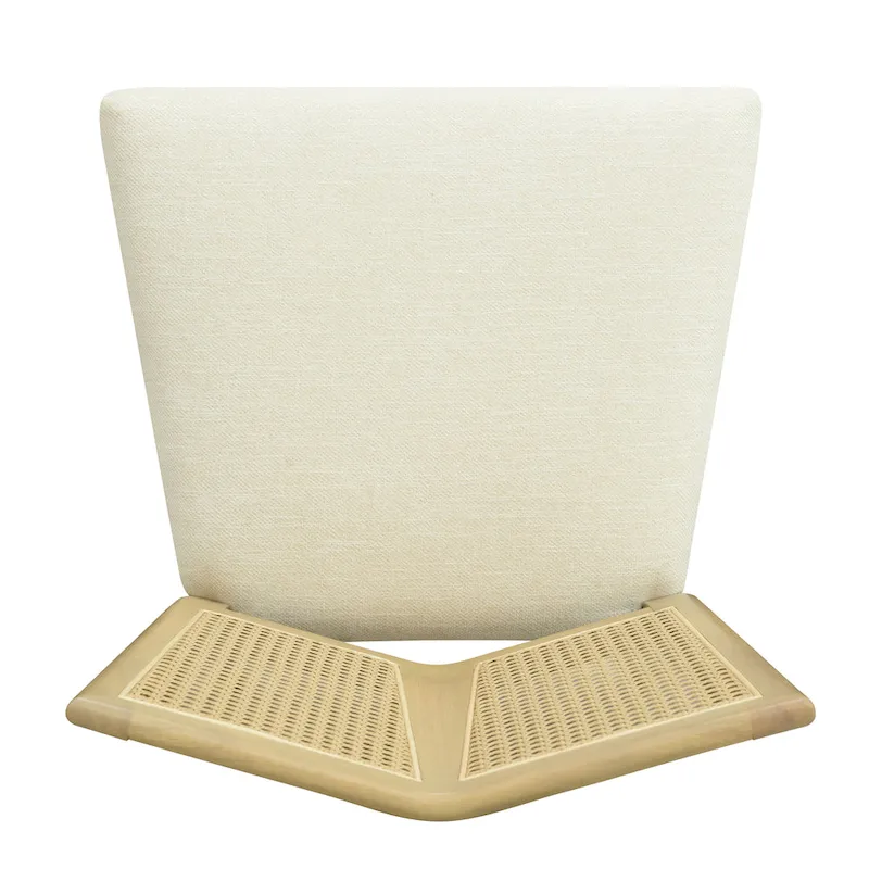 Mid-Century Rattan Back Upholstered Dining Chair Set of 2