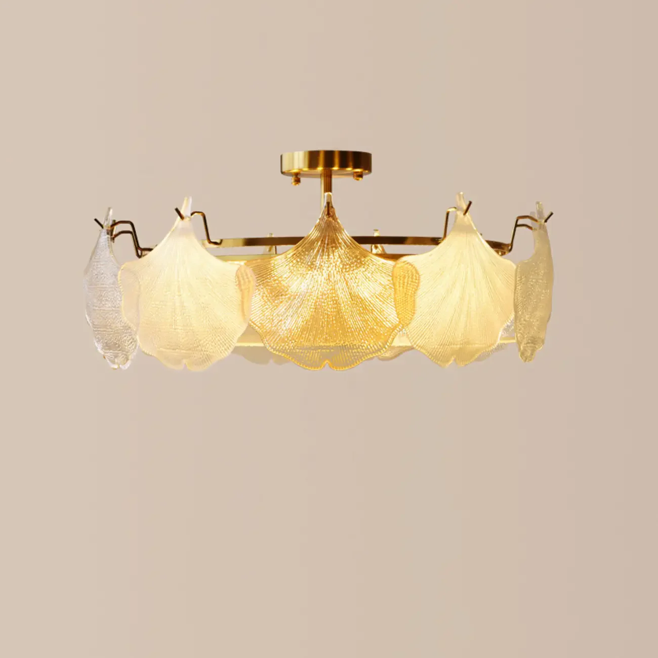 Modern Glass Leaf Shape Gold Semi Flush Ceiling Light