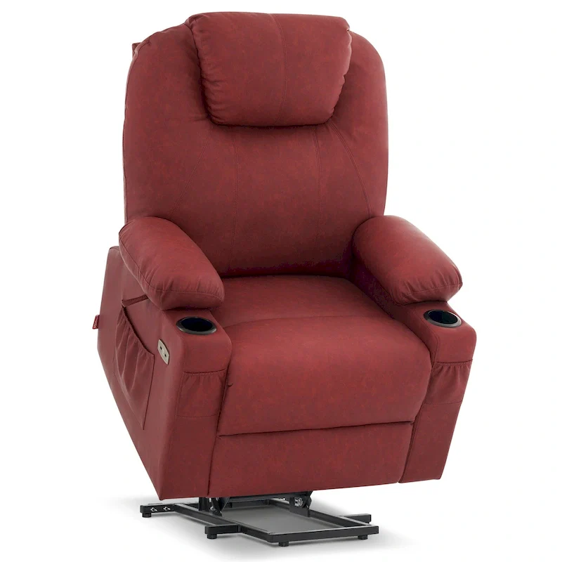 MCombo Large Power Lift Recliner Leather Chair with Massage, Heat, Cup Holders,Extended Footrest, Leather 7516