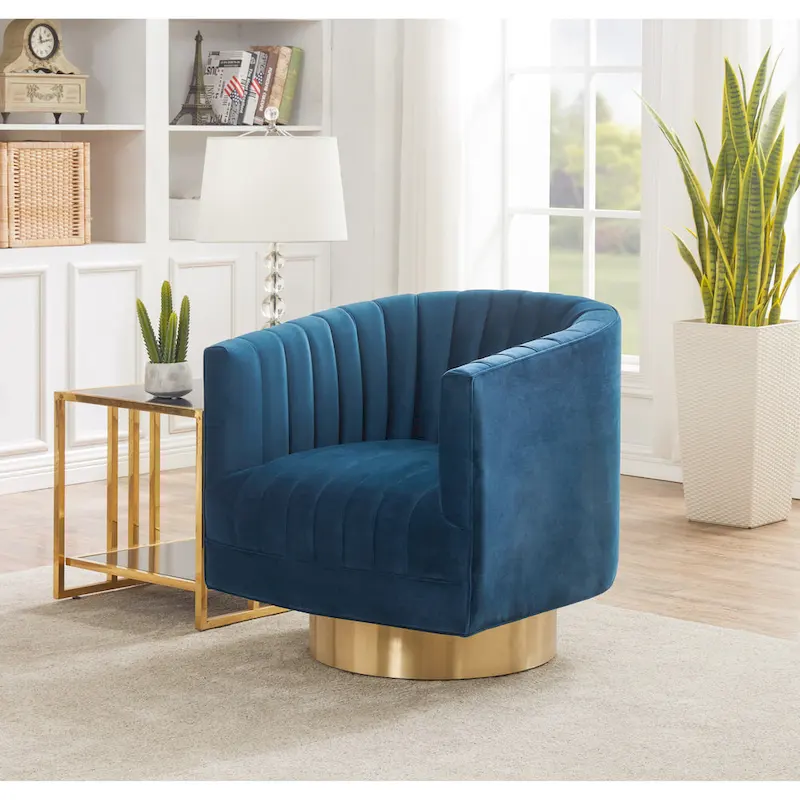 SAFAVIEH Couture Matejka Swivel Channel Tufted Barrel Chair - 28  W x 31  L x 30  H - 28Wx31Dx30H