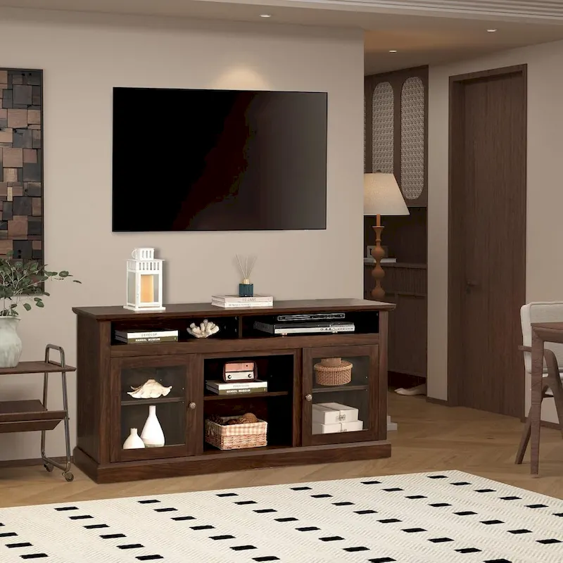 Contemporary TV Media Stand,  Entertainment Console, Up to 65 TV, Open & Closed Storage Space