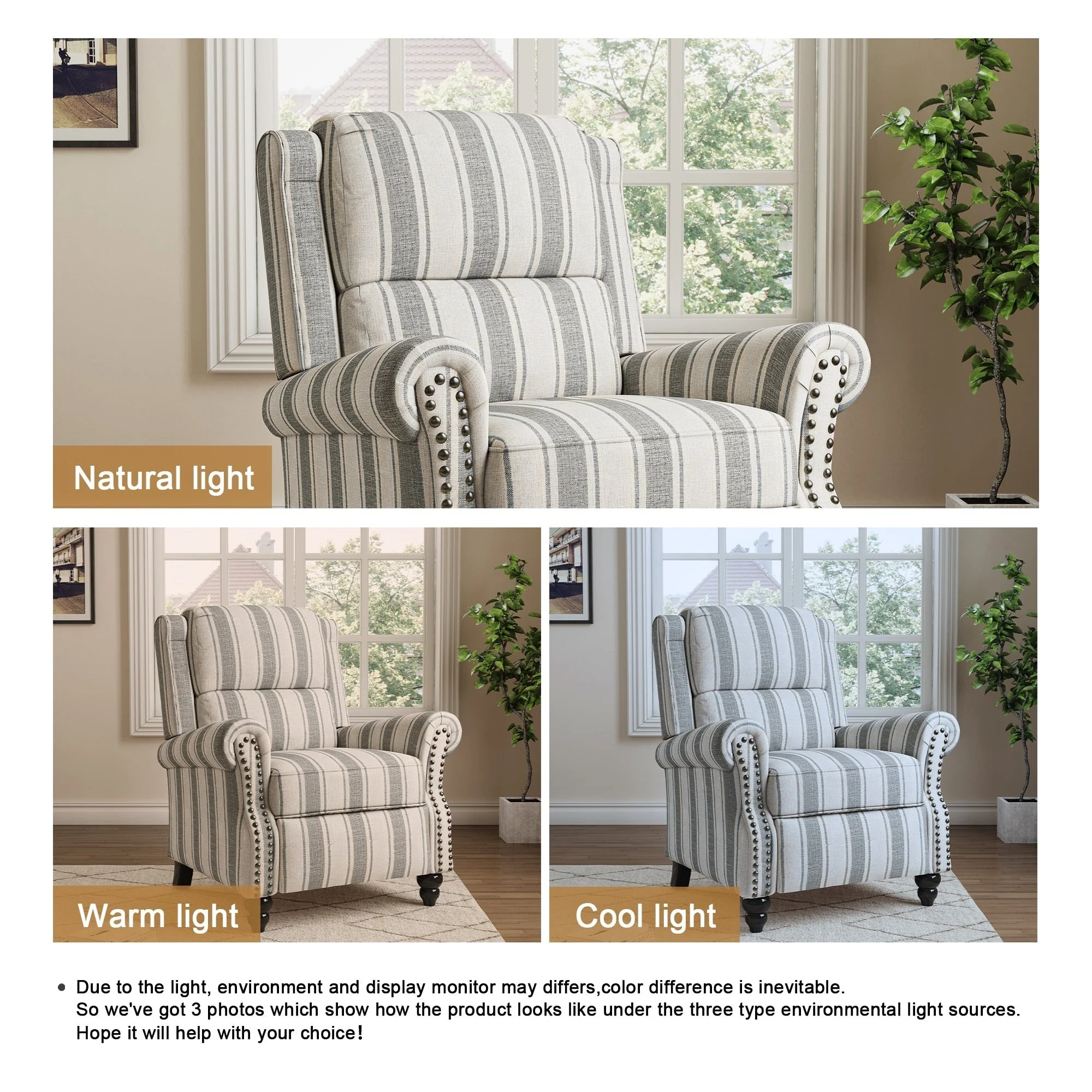 Manual Pushback Recliner Chairs with Nailhead Trim