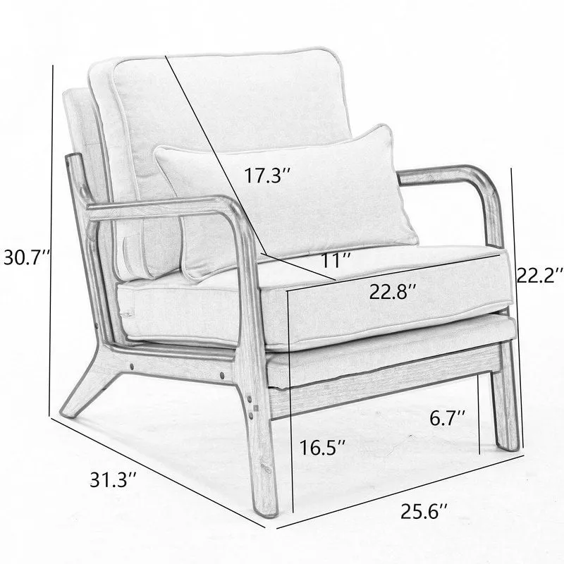 SEYNAR Mid Century Boucle Uplostered Soild Wood Accent Armchair with Pillow