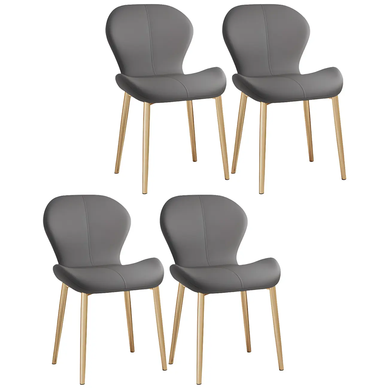 Art Deco Curved Back Leather Dining Chair Solid Back