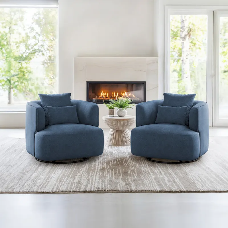 LUE BONA 2 Set Swivel Accent Armchair Fabric Blend, Modern Barrel Living Room Sofa Chair - 32.7 W x 32.7 D x 26.8 H