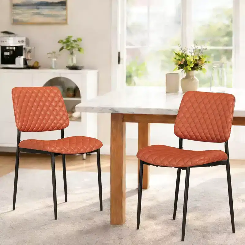 TYBOATLE Mid Century Dining Chairs Set of 2, Quilted PU Leather Kitchen Chairs with Bentwood Back, Industrial Upholstered Side Chairs