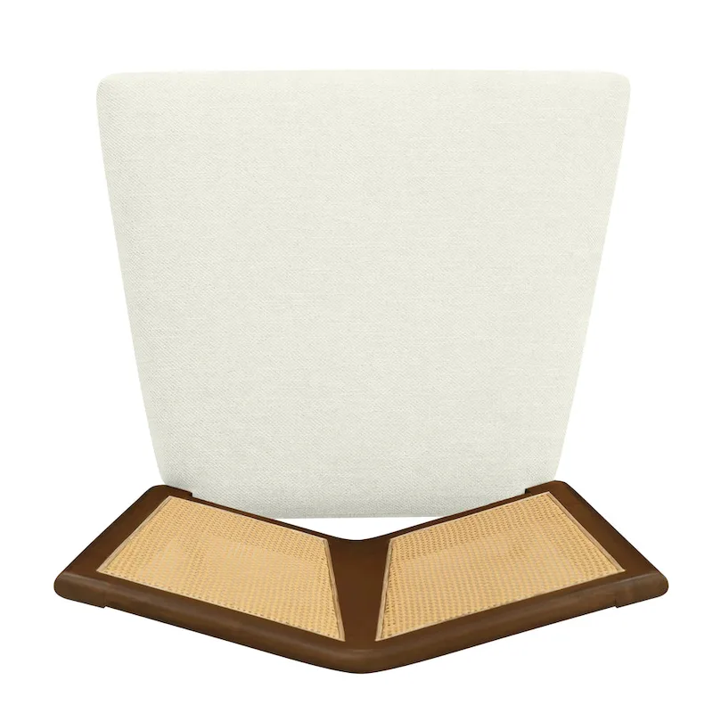 Mid-Century Rattan Back Upholstered Dining Chair Set of 2