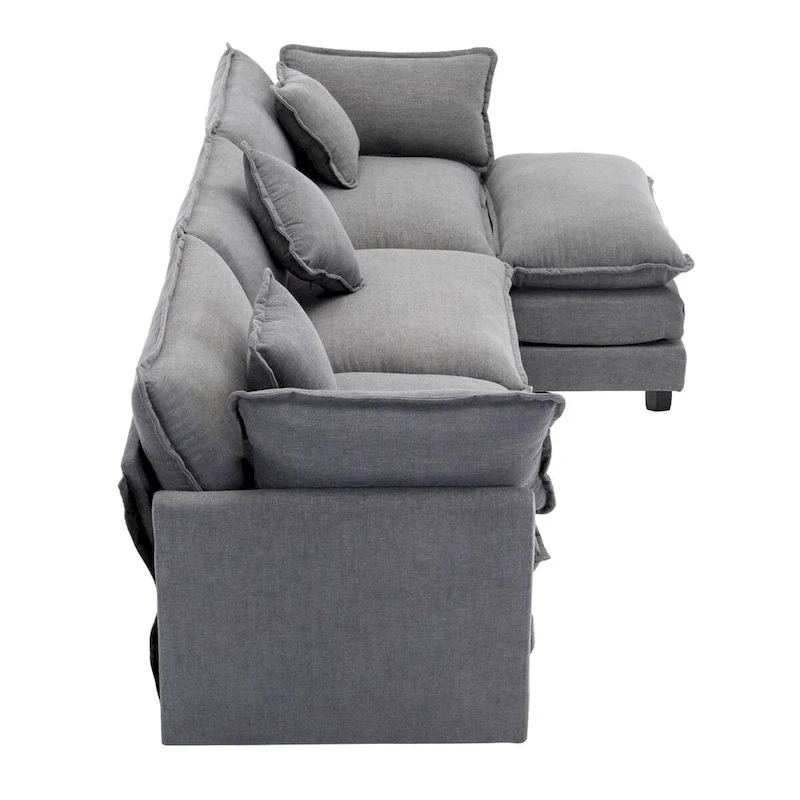 L-Shape Chenille Upholstered Sofa with Ottoman