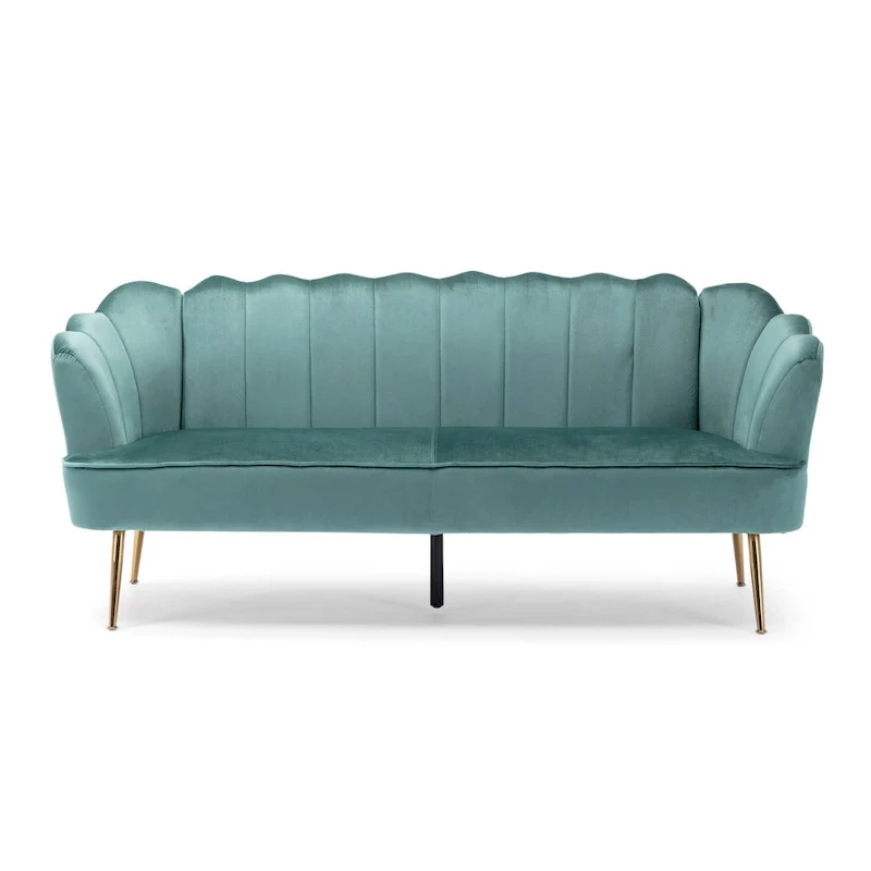 Velvet Channel Stitched 3-seater Sofa with Metal Legs