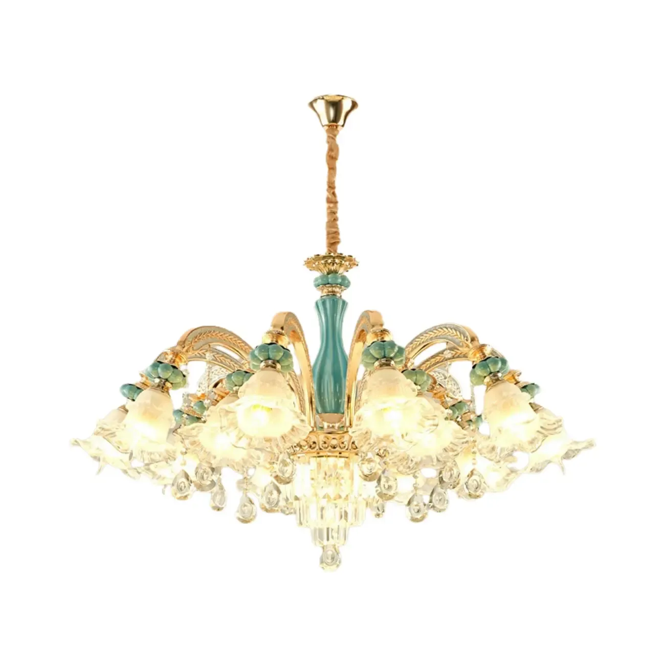 Living Room Down Light Crystal Chandelier with Flower Glass Shape