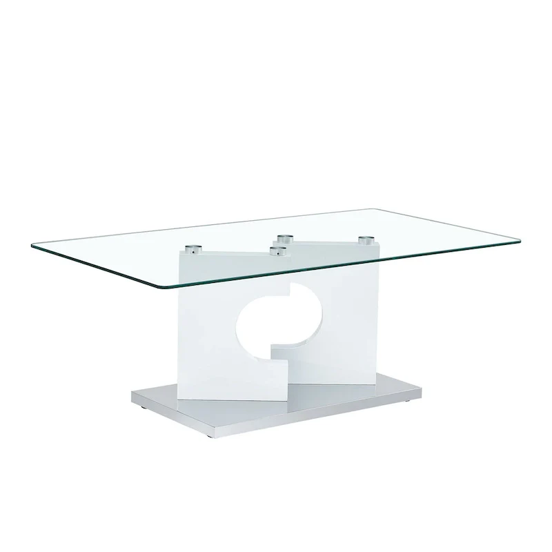 47.2 Modern Rectangular Coffee Table with Tempered Glass Tabletop and MDF Legs