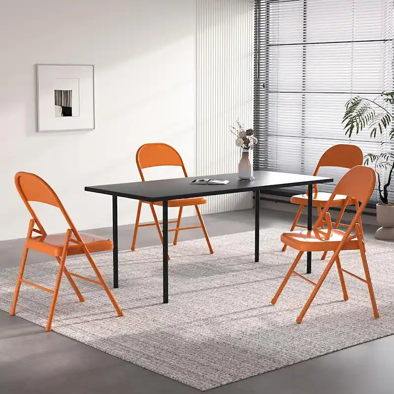 VECELO Folding Chairs Set of 4 Metal Frame Steel Seat with Triple Braced