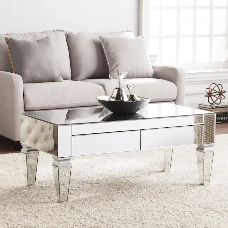 SEI Furniture Olivia Contemporary Mirrored Rectangular Coffee Table