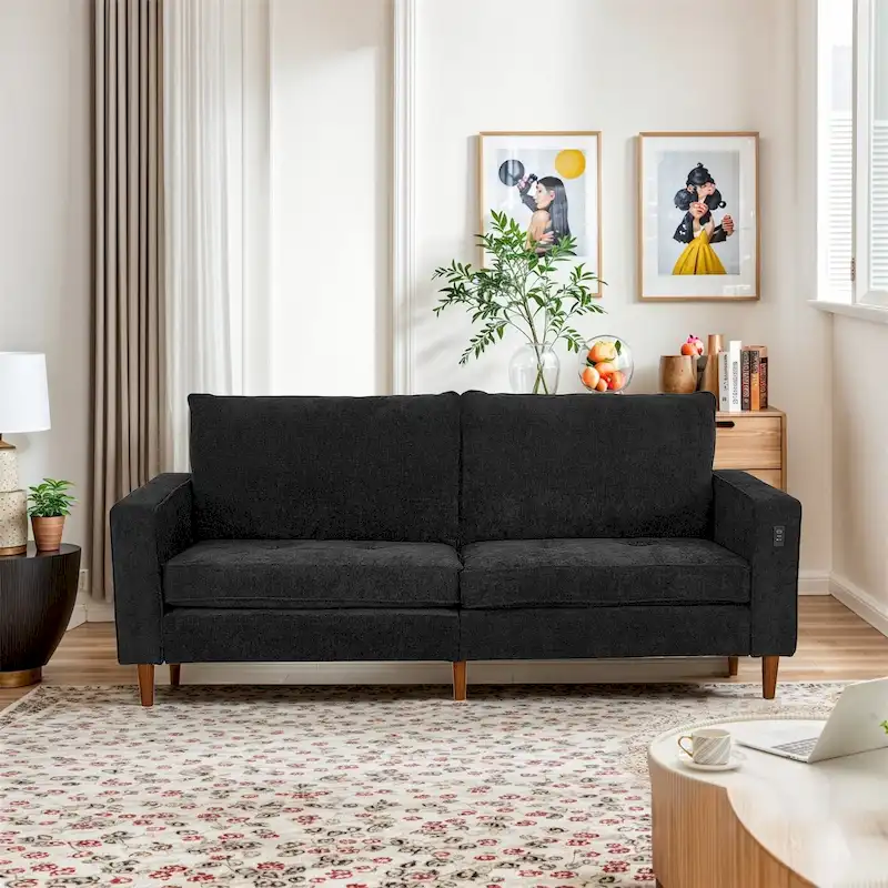 82.6 Inch Modern Living Room Chenille Recliner Sofa, loveseat Sofa,Removable Sofa Cover with USB, Easy to Instal