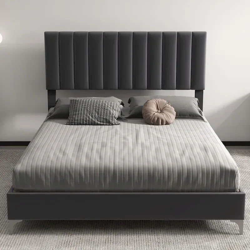 Bed Frame, with Adjustable Headboard, No Box Spring Needed, Load Up to 800Lbs