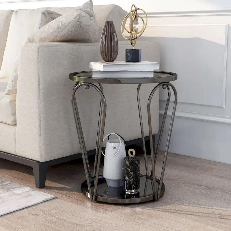 20-inch Glass Top 1-Shelf End Table