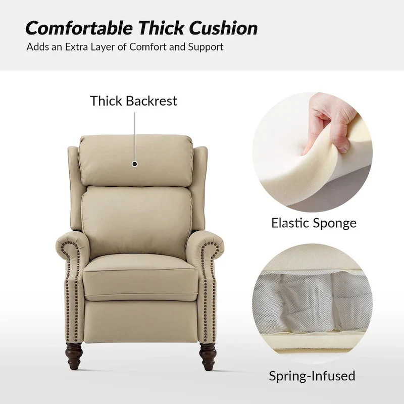 Noemon Modern Genuine Leather Recliner with Nailhead Trims Set of 2 by HULALA HOME