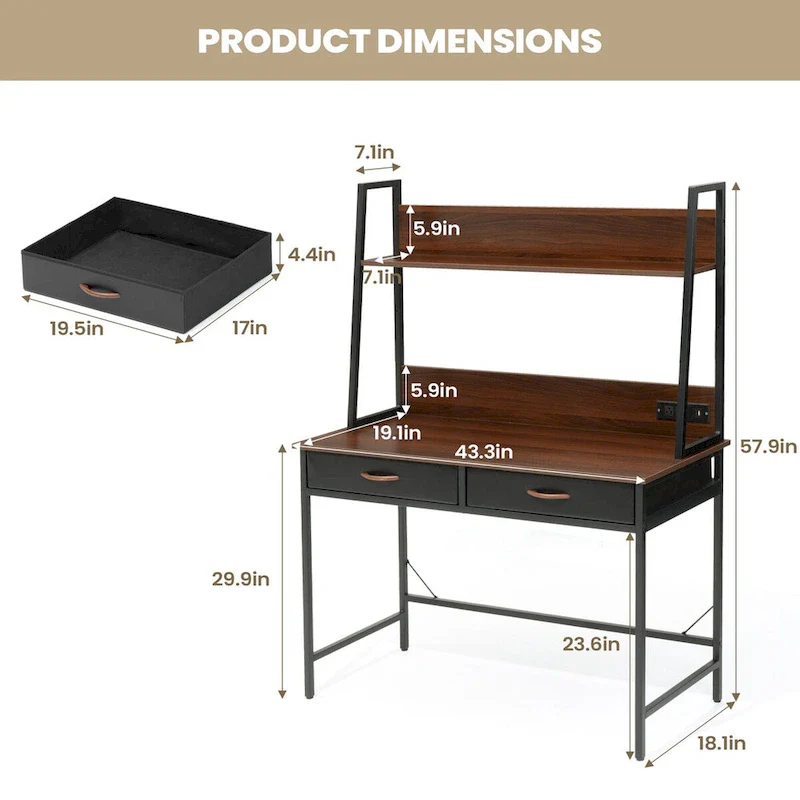 Computer Desk Home Office Desk with Power Outlet Study Writing Table