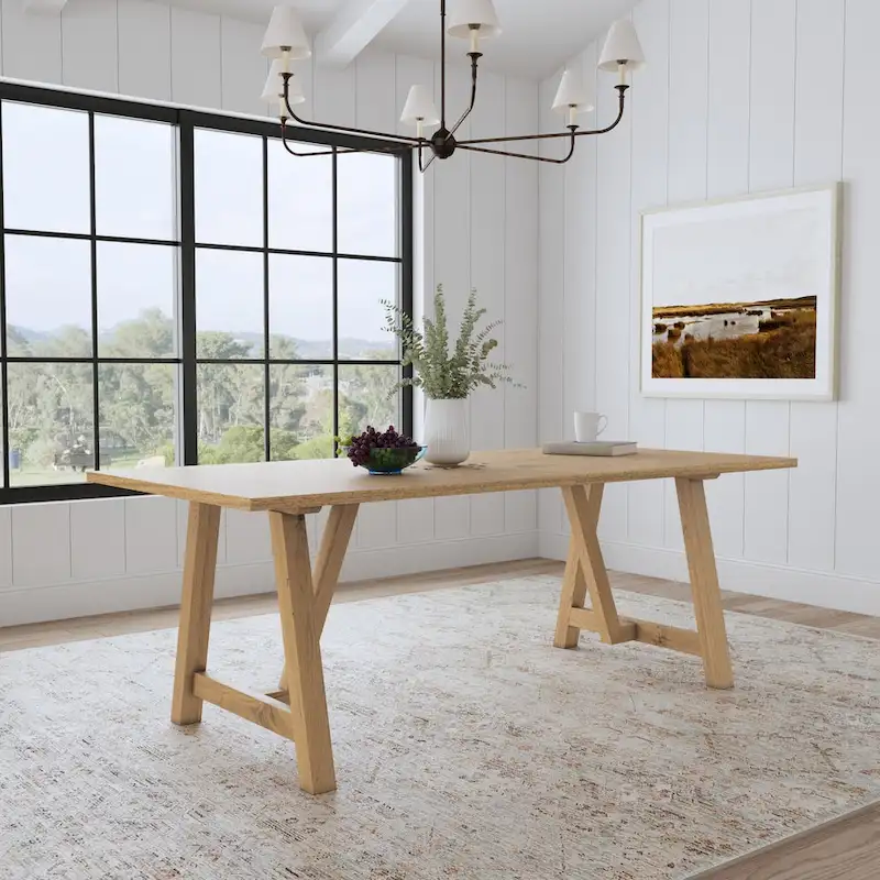 Trestle Brown Wood Dining Table - 82 x 30 x 38