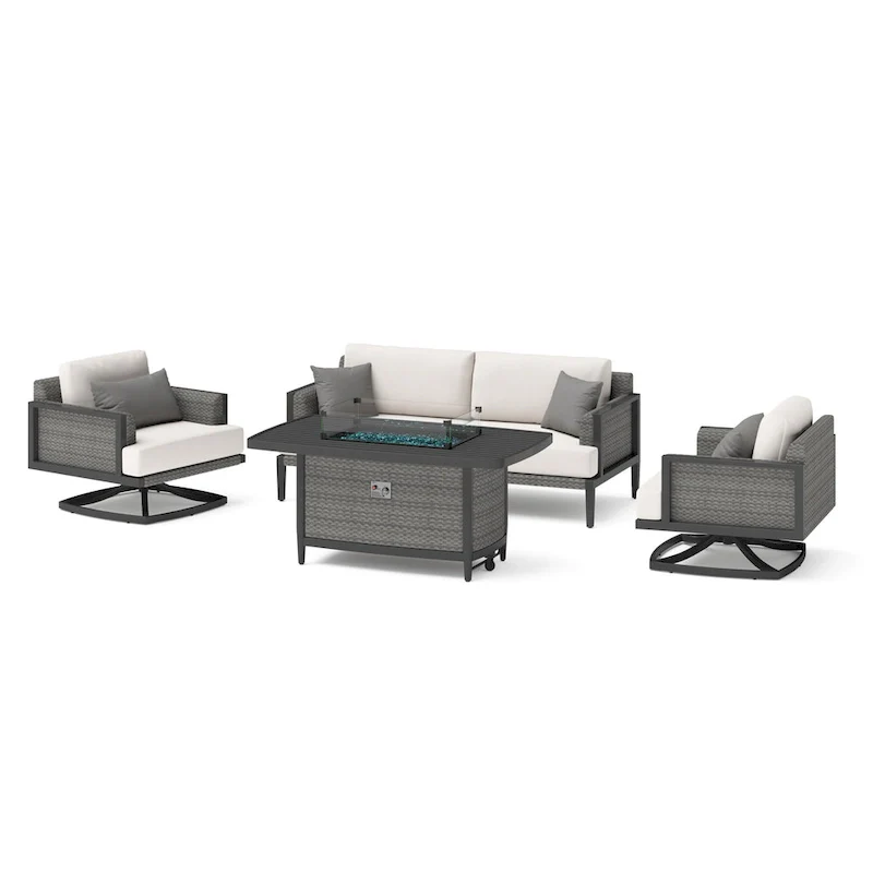 Vistano 4 Piece Sunbrella Outdoor Patio Fire Seating Set - Gray
