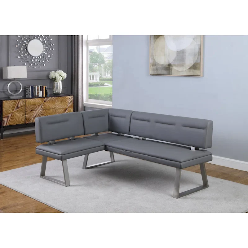 Tufted Faux Leather Reversible Dining Nook – Grey, Single
