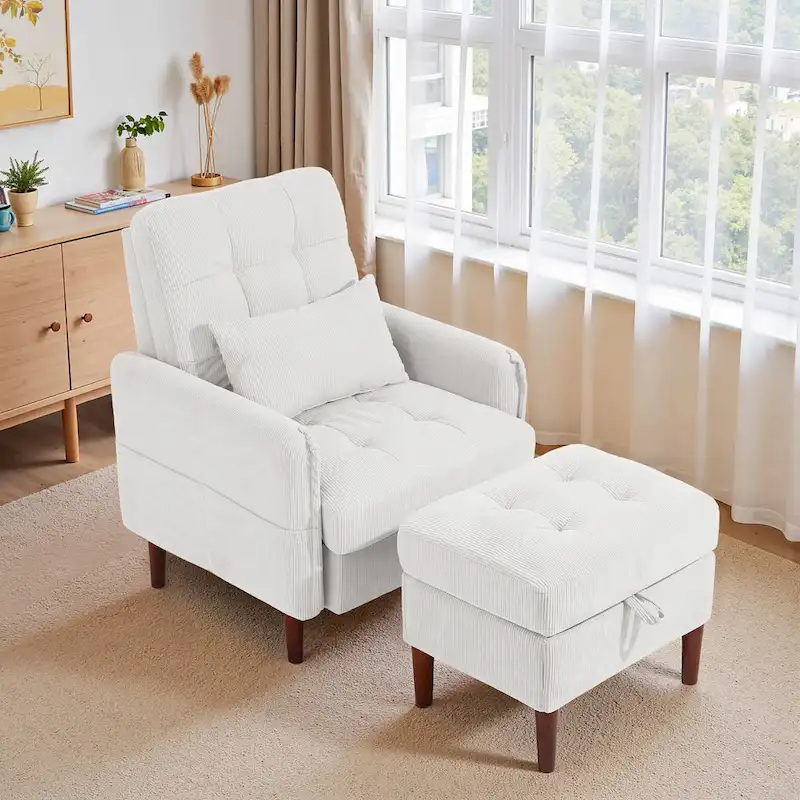 UIXE Modern Lounge Chair Accent Chair and Stroage Ottoman With Adjustable Backrest