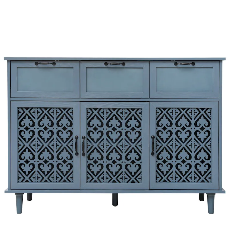 Retro Style 47.24 Horizontal Dresser with 3 Drawer and 3 Door, Carved Panel for Bedroom, Living Room
