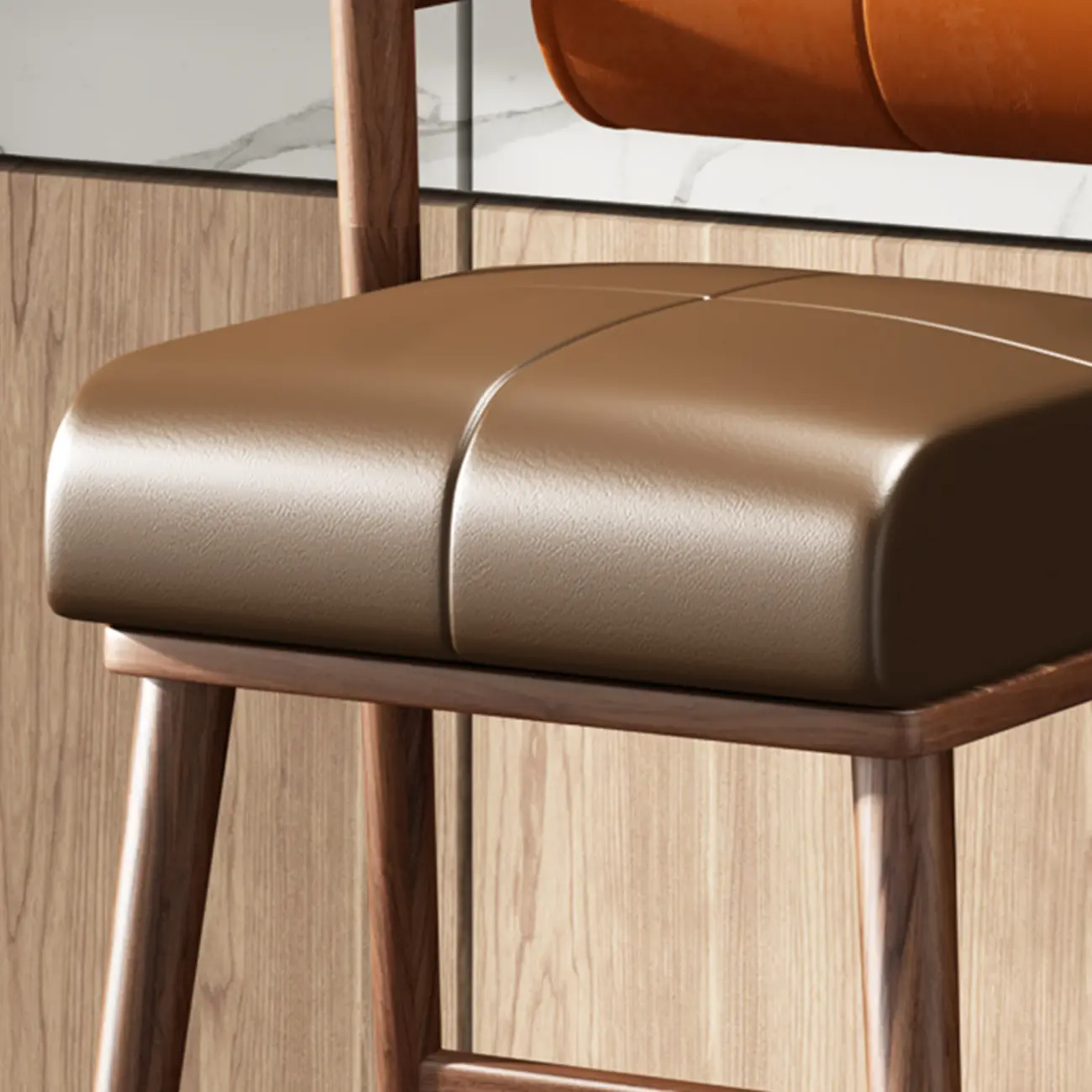 Brown Wooden Cushion Bar Stool with Backrest
