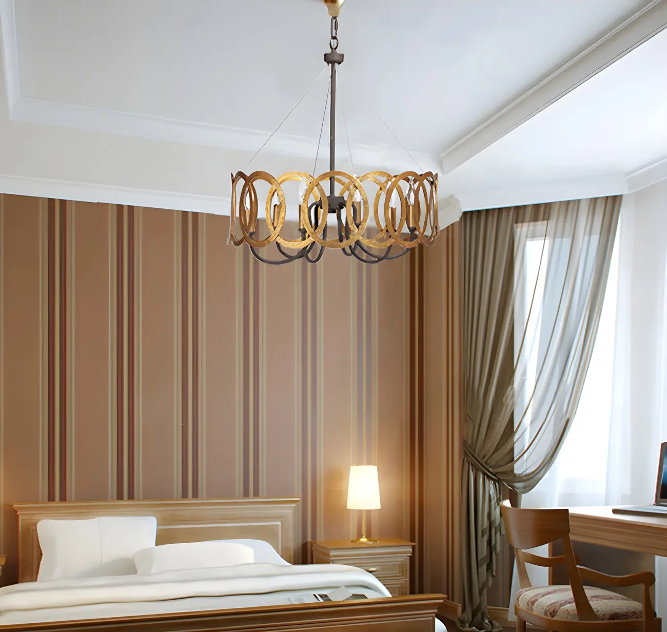 Industrial Rust Style Gold Circular Metal Ring Hoop Chandelier