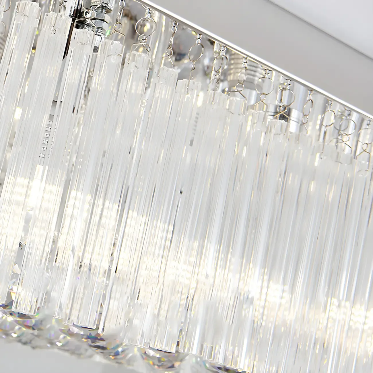 Modern Silver Crystal Rectangle Island Chandelier