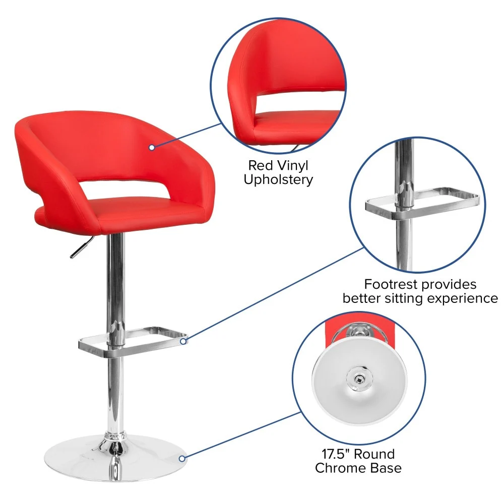 Modern Upholstered Adjustable-Height Barstool with Rounded Back