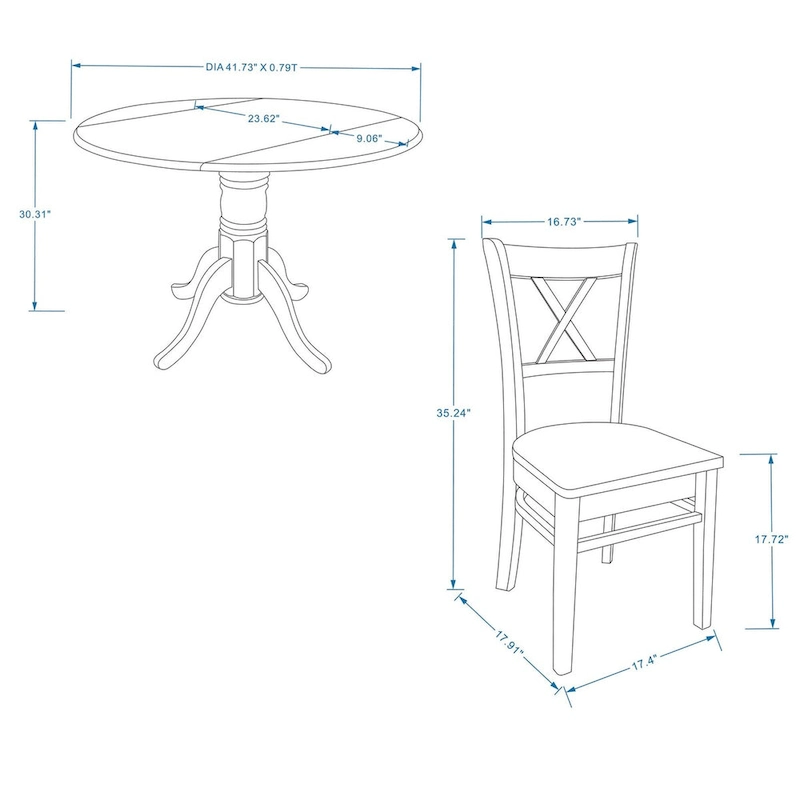 3-Piece Dining Set, 42 Round Drop-Leaf Table and Cross Back Chairs