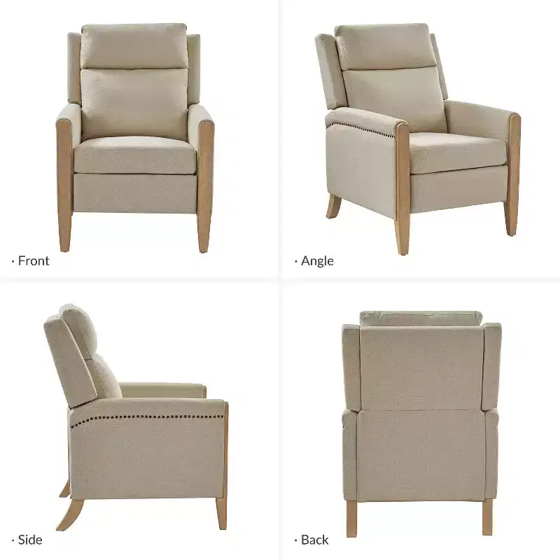 Upholstered Push Back Recliner, Set of 2 — Beige / Blue / Grey / Stripe