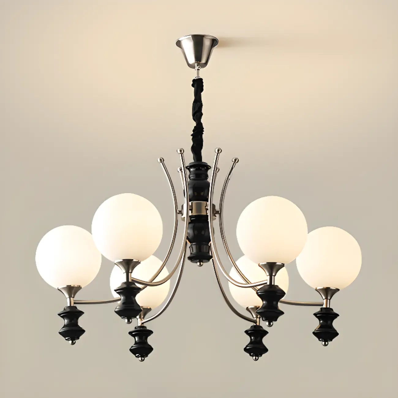 Multi-Light Globe Chandelier with White Glass Shades