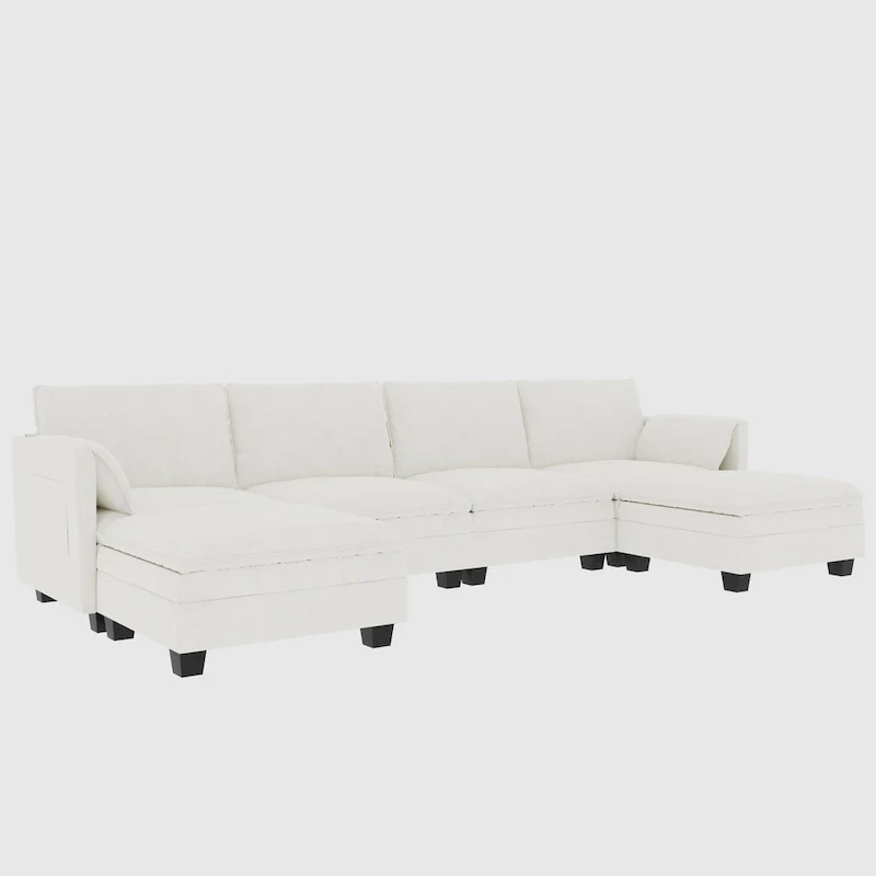 Christopher Knight Home - Noah 141.5 U-Shaped 6-Seater Sofa Couch with Movable Ottoman and Armrest Pockets, Fabric Upholstery