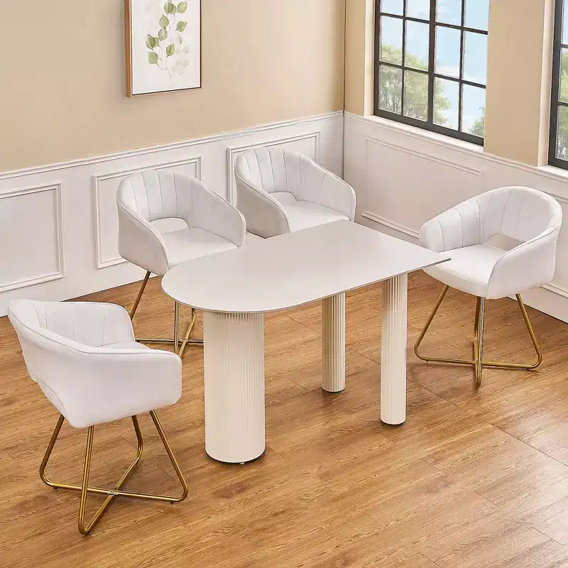 White Velvet Accent Armchair with Gold Metal Base, Padded Seat & Back, Seats 1