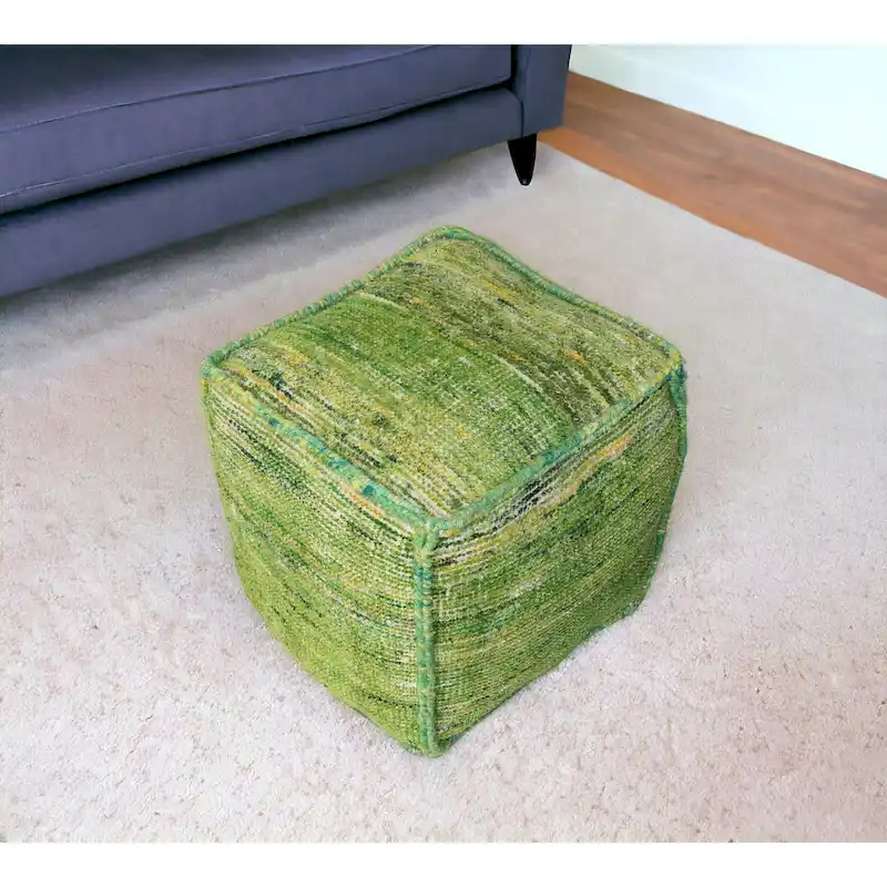 18 Green Recycled Silk and Cotton Blend Cube Pouf Ottoman