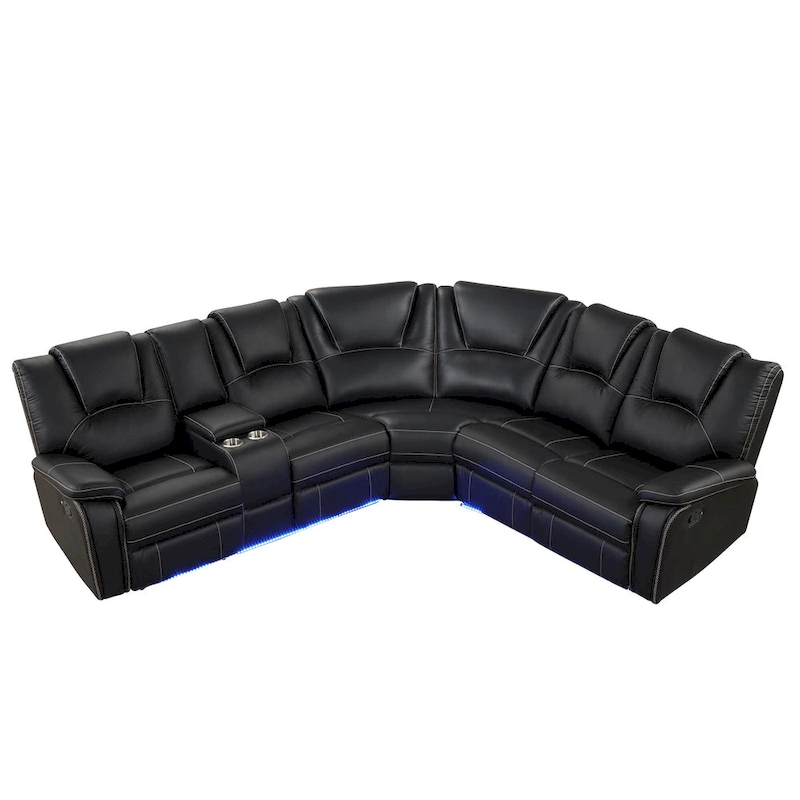 Modern Faux Leather Manual Reclining with Center Console with LED Light Strip,Living Room Furniture Set,PU Symmetrical Couch