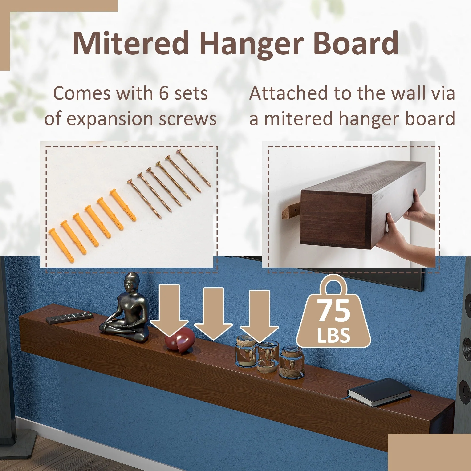 Solid Pine Wall Mounted Fireplace Mantel Floating Shelf