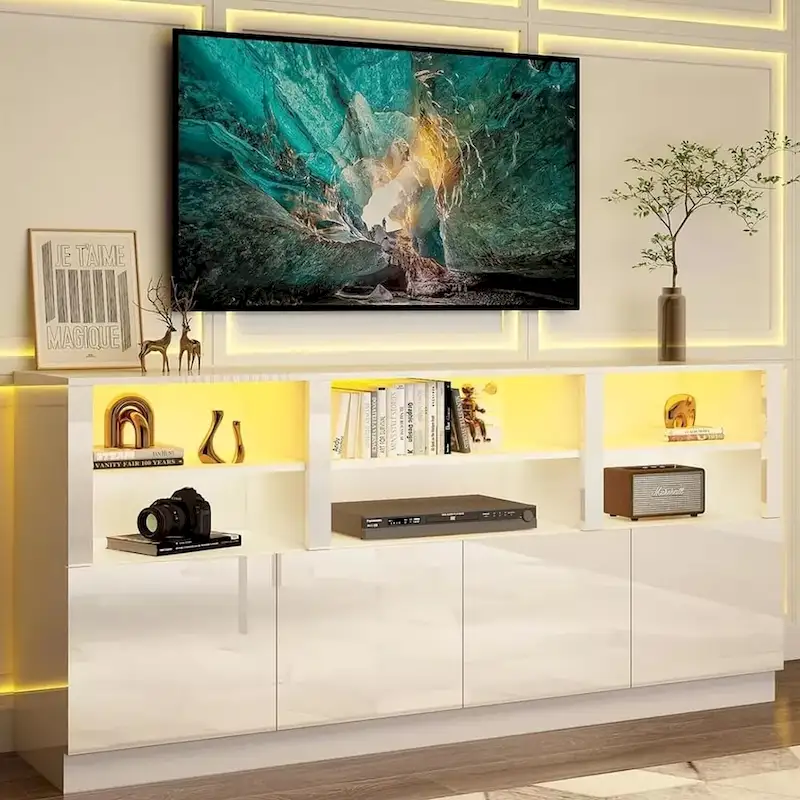 70 Inch High Gloss LED TV Stand for 75/80/85 Inch White - 73 inches