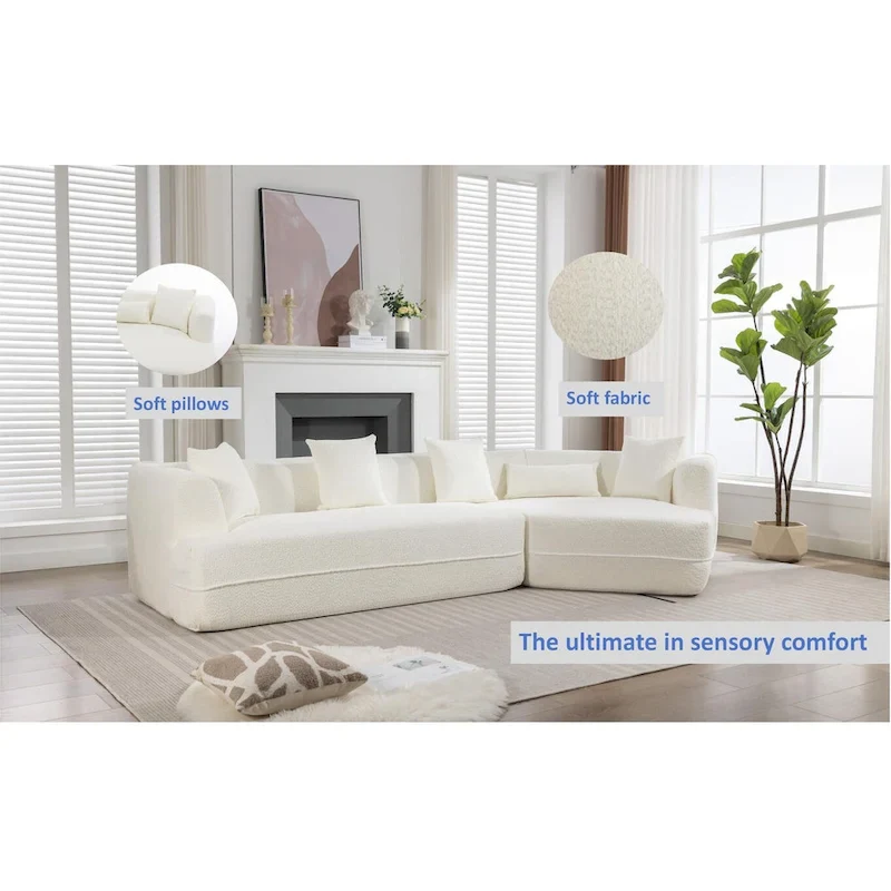 Creamy White Boucle Modular Sleeper Sectional Sofa with Free Combination