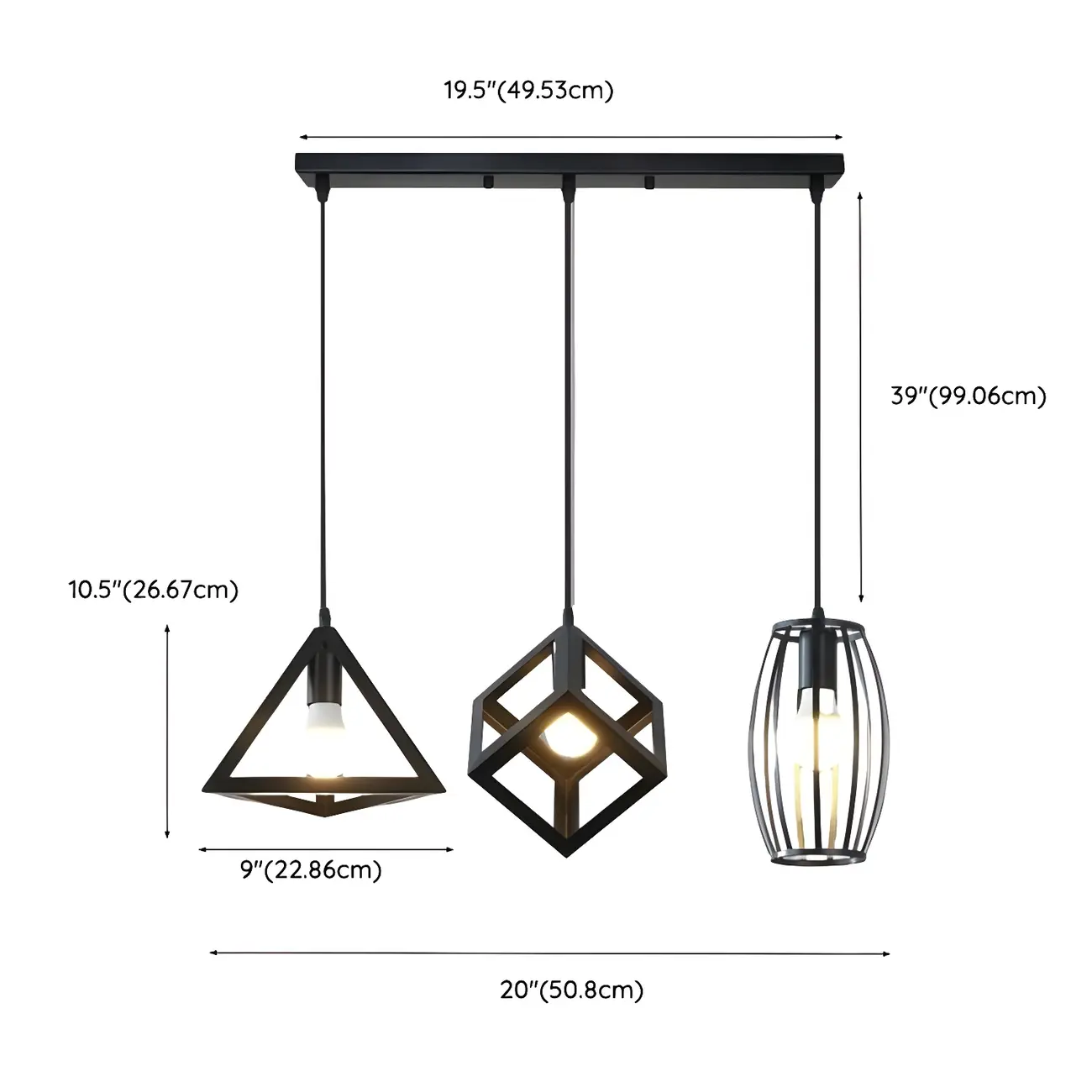 Industrial Black Geometric Adjustable Island Pendant Light