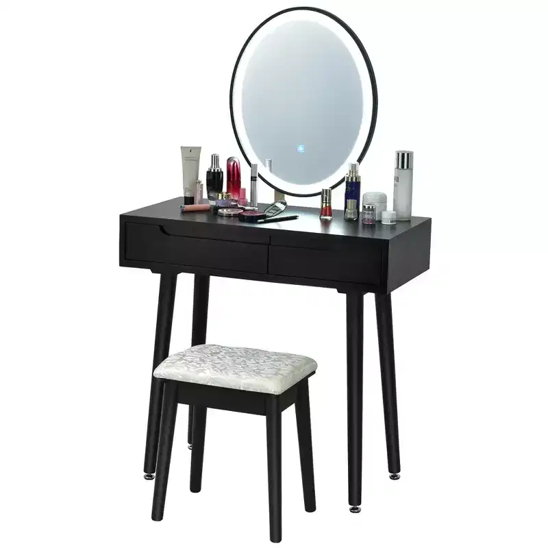 Costway Vanity Makeup Table Touch Screen 3 Lighting Modes Dressing Table Stool Set White\Black\ Gray