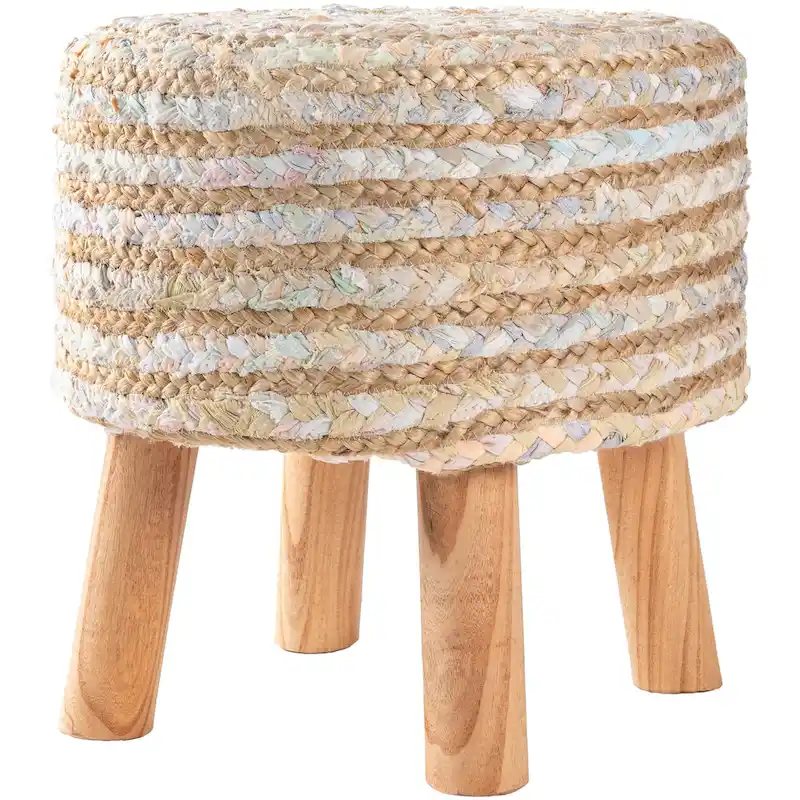 Livabliss Baeley Hand Crafted Bohemian Jute and Wood Foot Stool