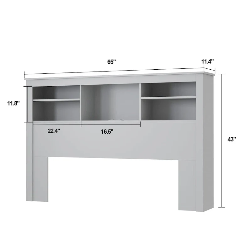 White Bookcase Headboard with RGB LED Lights and Adjustable Shelves – Queen, Single Bed