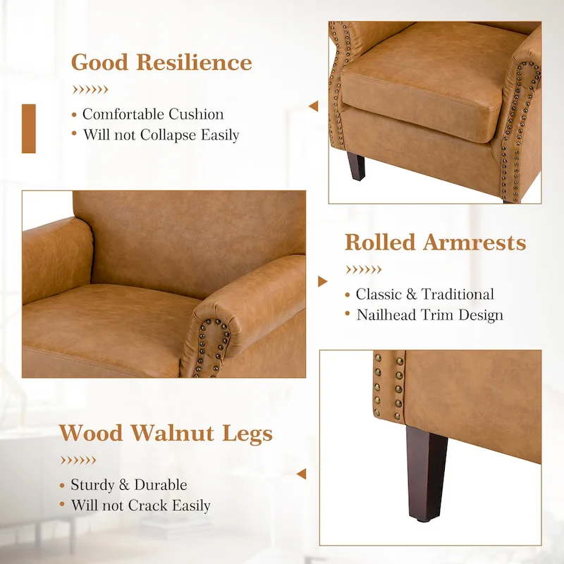 Vegan Transitional Armchair with Rolled Arms Set of 2