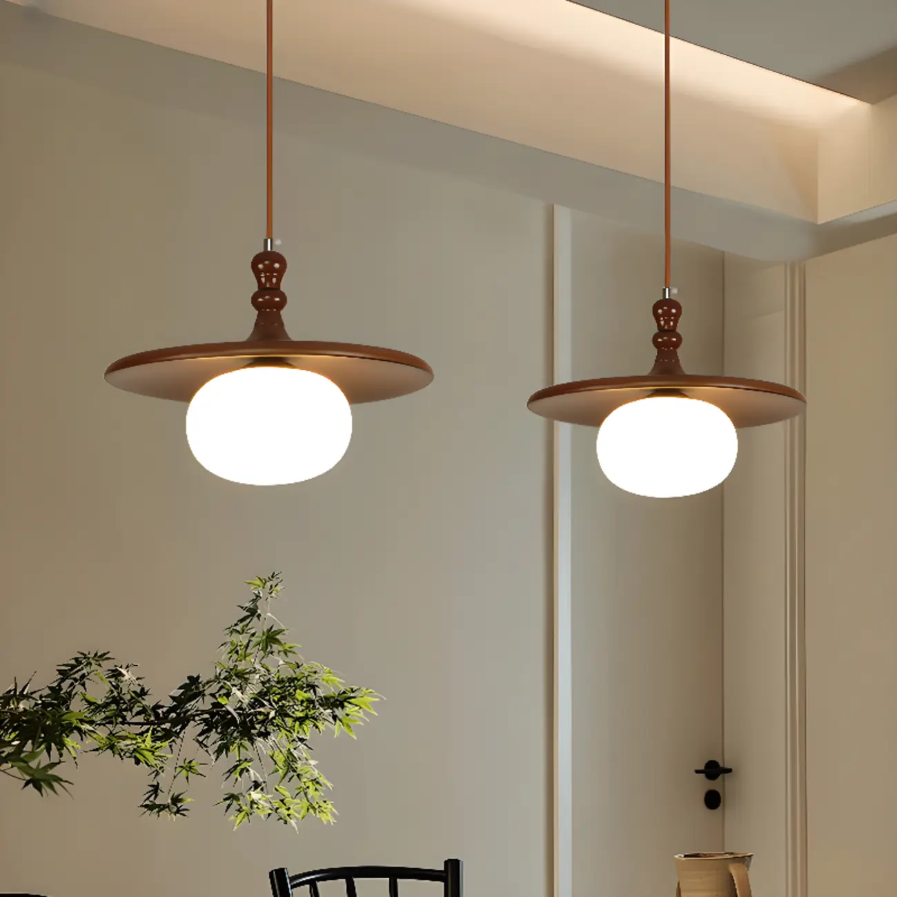 Modern Wood Disc Shape Adjustable Kitchen Island Pendant Light