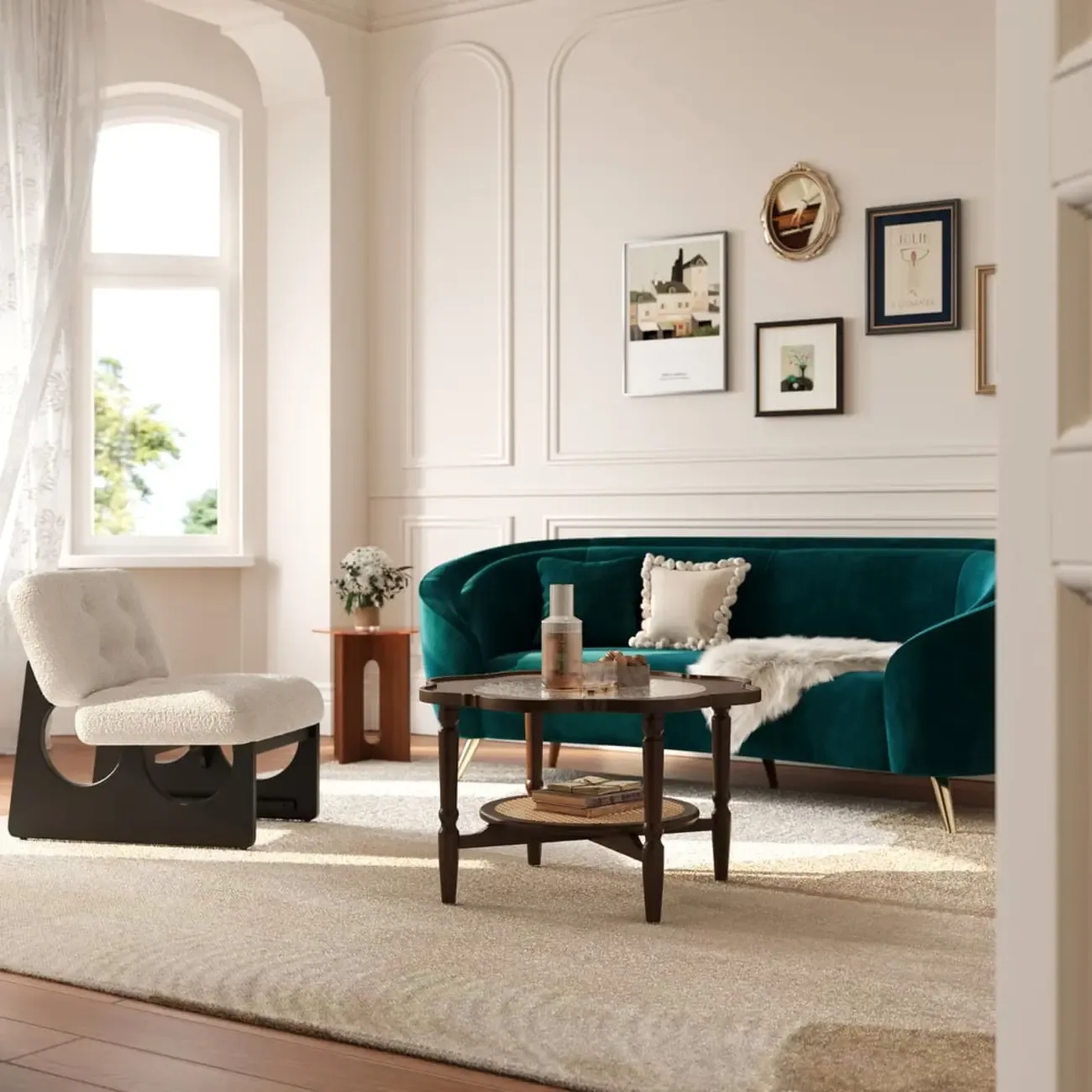 Classic 2-Layer Walnut Finish Wood Coffee Table in Glass Top